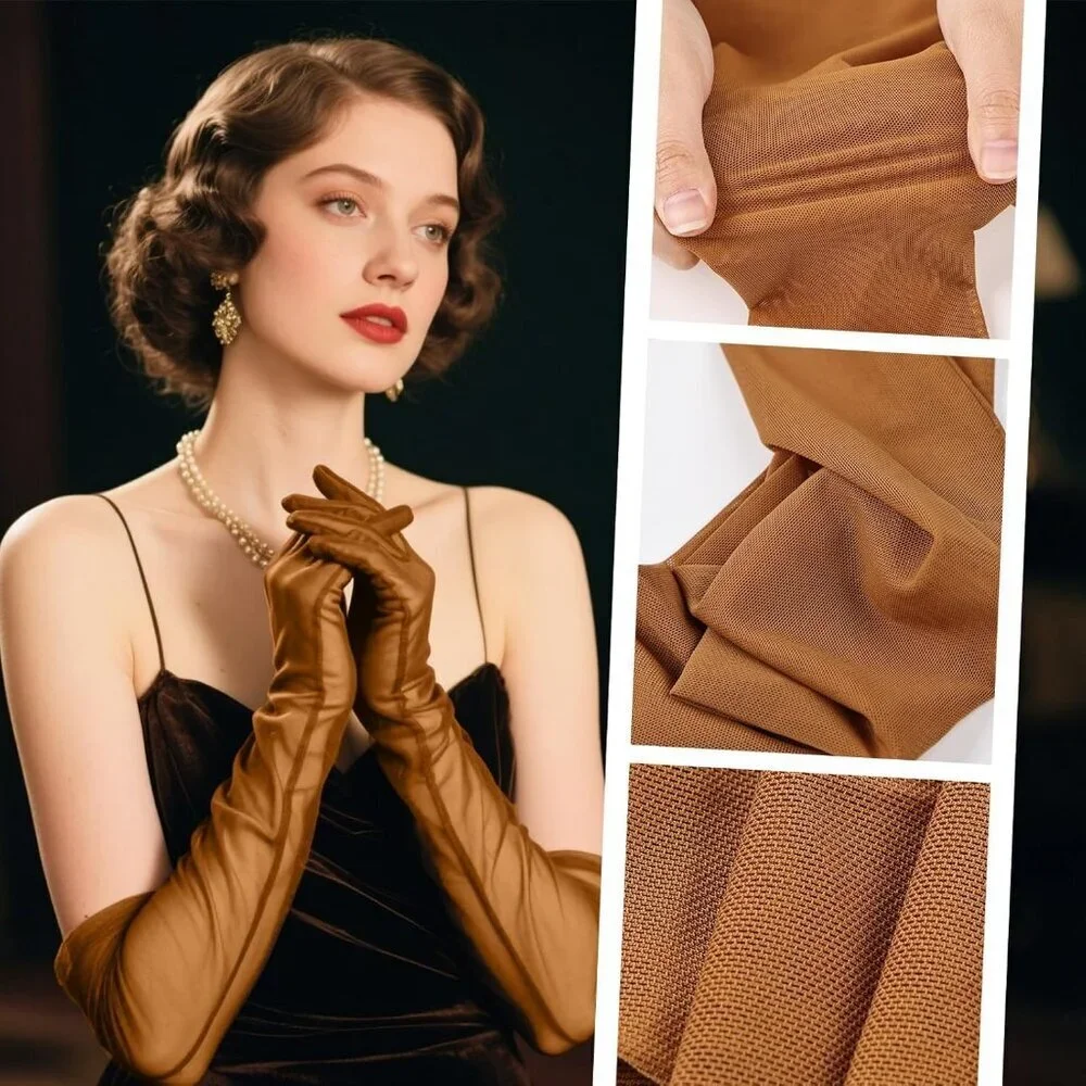 Women's Tulle Coffee Long Satin Gloves Evening Elbow Length Party Costumes